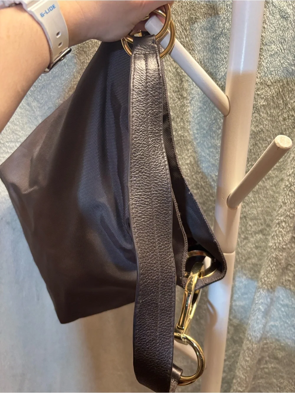 JPK Paris 75 dark gray Hobo Bag with Gold Accents and leather strap